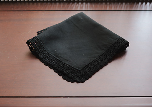 Black Cotton handkerchief Black Lace Trimmed - Click Image to Close